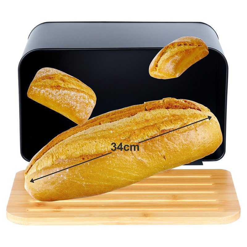 Fém kenyértartó bambusz fedéllel – fekete, 35×22×20,5 cm - Image 5