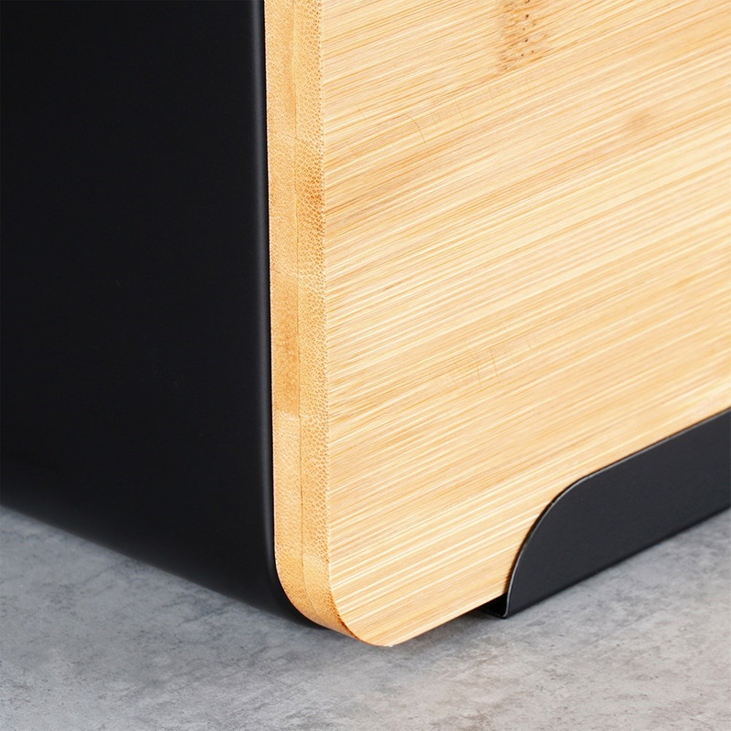 Fém kenyértartó bambusz fedéllel – fekete, 35×22×20,5 cm - Image 6