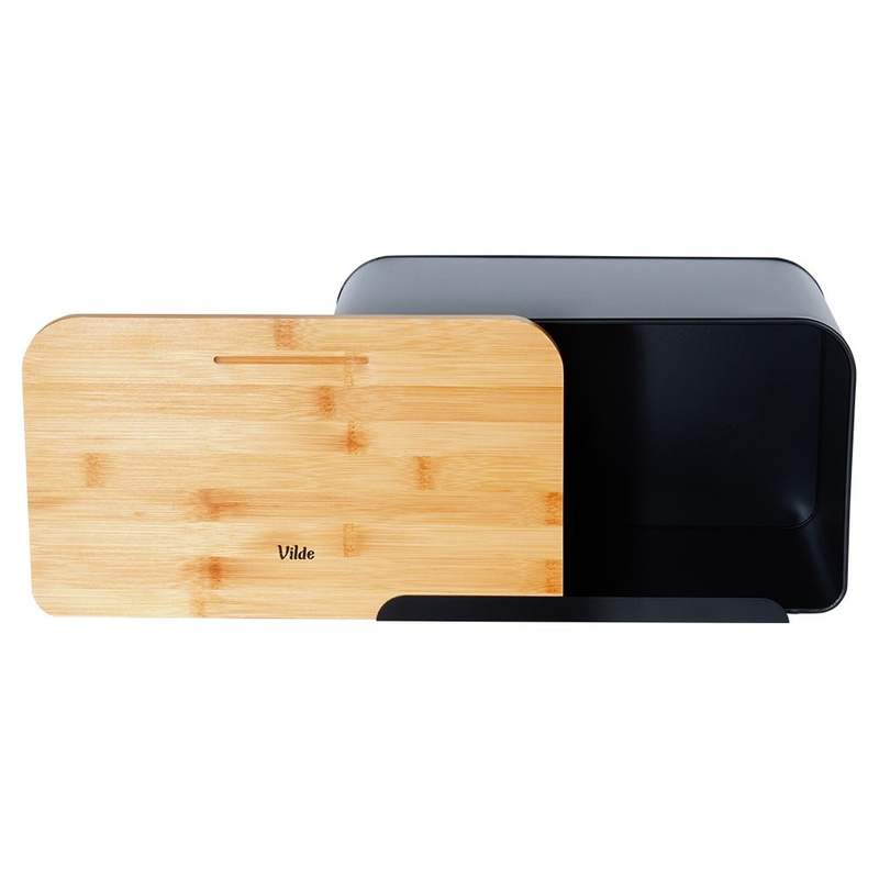 Fém kenyértartó bambusz fedéllel – fekete, 35×22×20,5 cm - Image 8