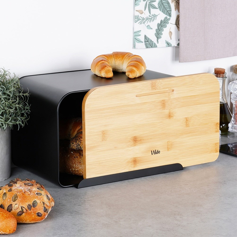Fém kenyértartó bambusz fedéllel – fekete, 35×22×20,5 cm - Image 9