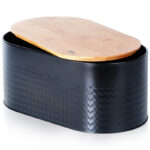 Fém kenyértartó fa fedéllel – fekete, 34×18,5×15,5 cm