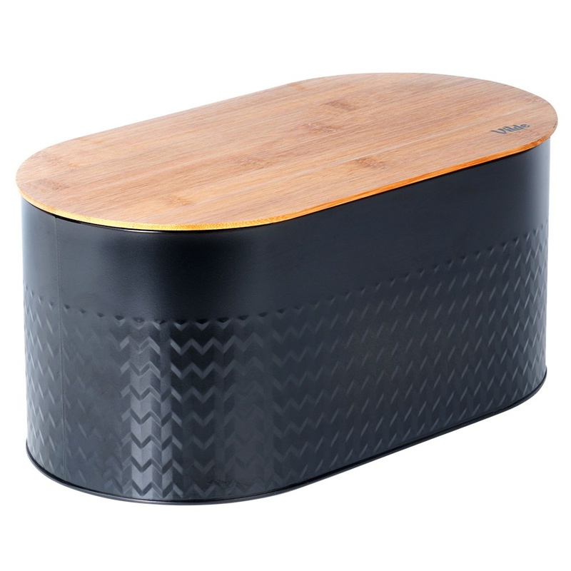 Fém kenyértartó fa fedéllel – fekete, 34×18,5×15,5 cm - Image 3