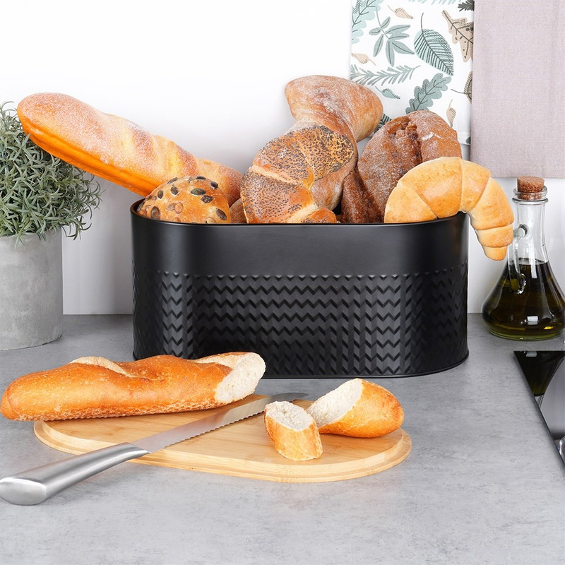 Fém kenyértartó fa fedéllel – fekete, 34×18,5×15,5 cm - Image 4