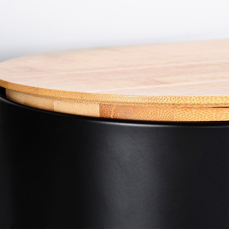 Fém kenyértartó fa fedéllel – fekete, 34×18,5×15,5 cm - Image 6