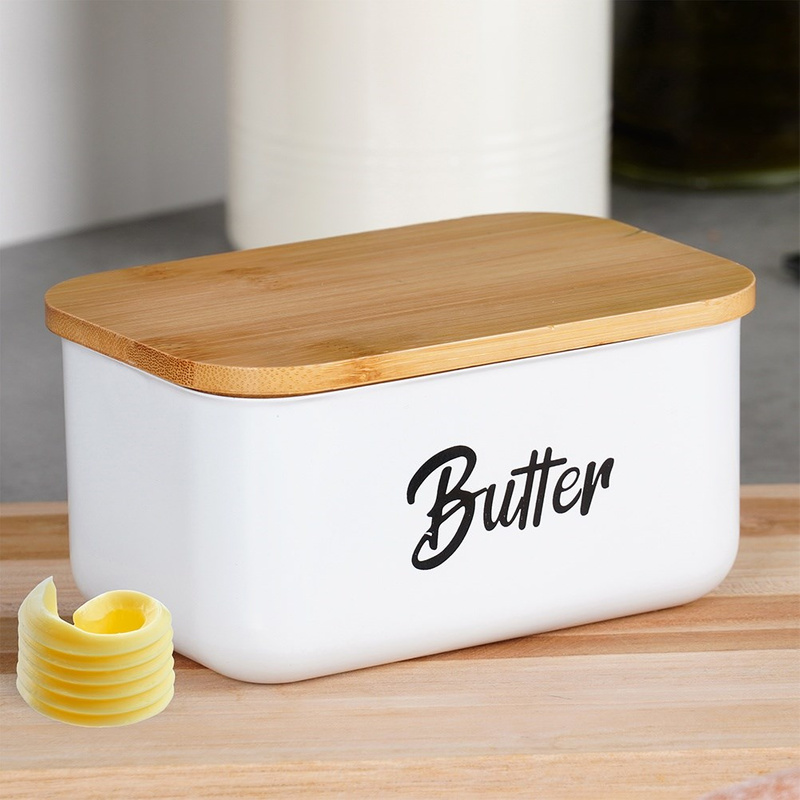 Vajtartó – fehér acélból, bambusz fedéllel