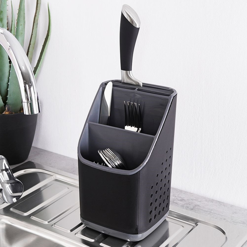 Evőeszköztartó – fekete, grafitszürke betétekkel