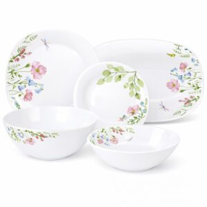 OPAL Szögletes Porcelán Étkészlet – 20 részes, Réti Virág mintával
