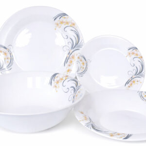 OPAL Kerek Porcelán Étkészlet – 19 részes, Rózsaszín–Szürke