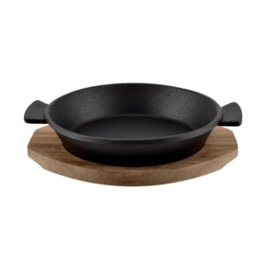 Öntöttvas Kerek Sütőtál Fa Alátéttel 19 cm