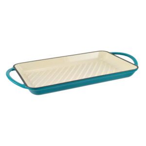 Zománcozott öntöttvas grill tepsi 33×21,5 cm – Türkizkék, füles kivitel