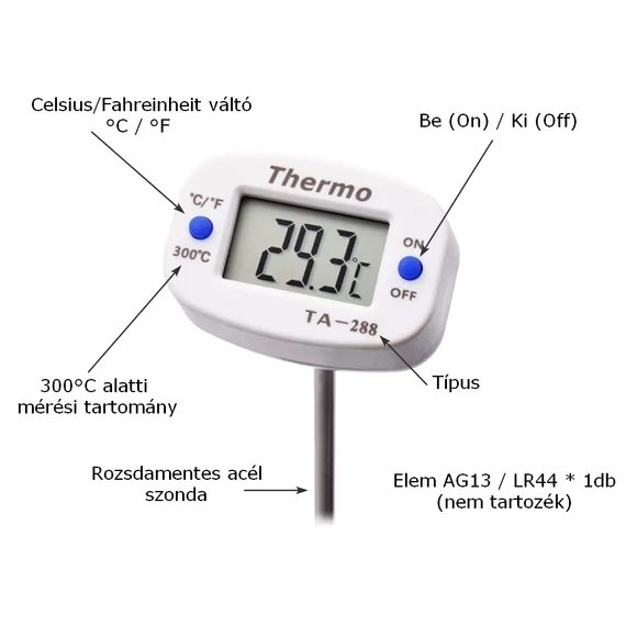 Digitális Maghőmérő Rozsdamentes Szondával – -50°C–300°C, forgatható fej - Image 7